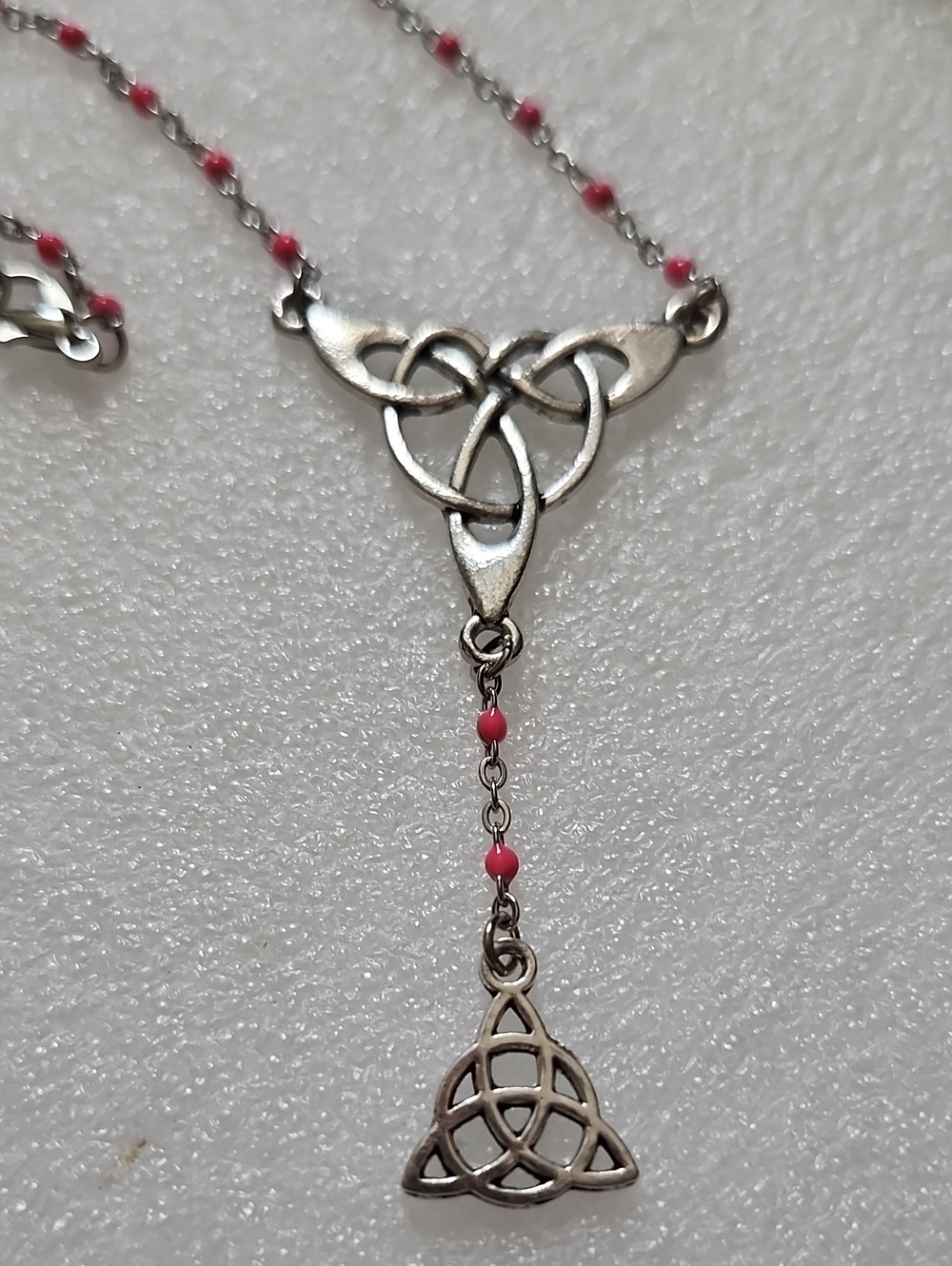 Hand Crafted Silver and Pink Celtic Drop Necklace